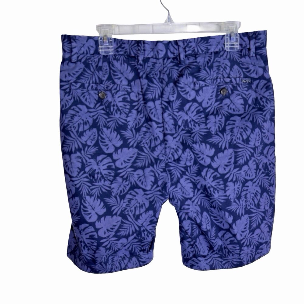 MICHAEL KORS Blue Leaf Shorts Mens 33 Stretch 9" Inseam All Over Print Cotton